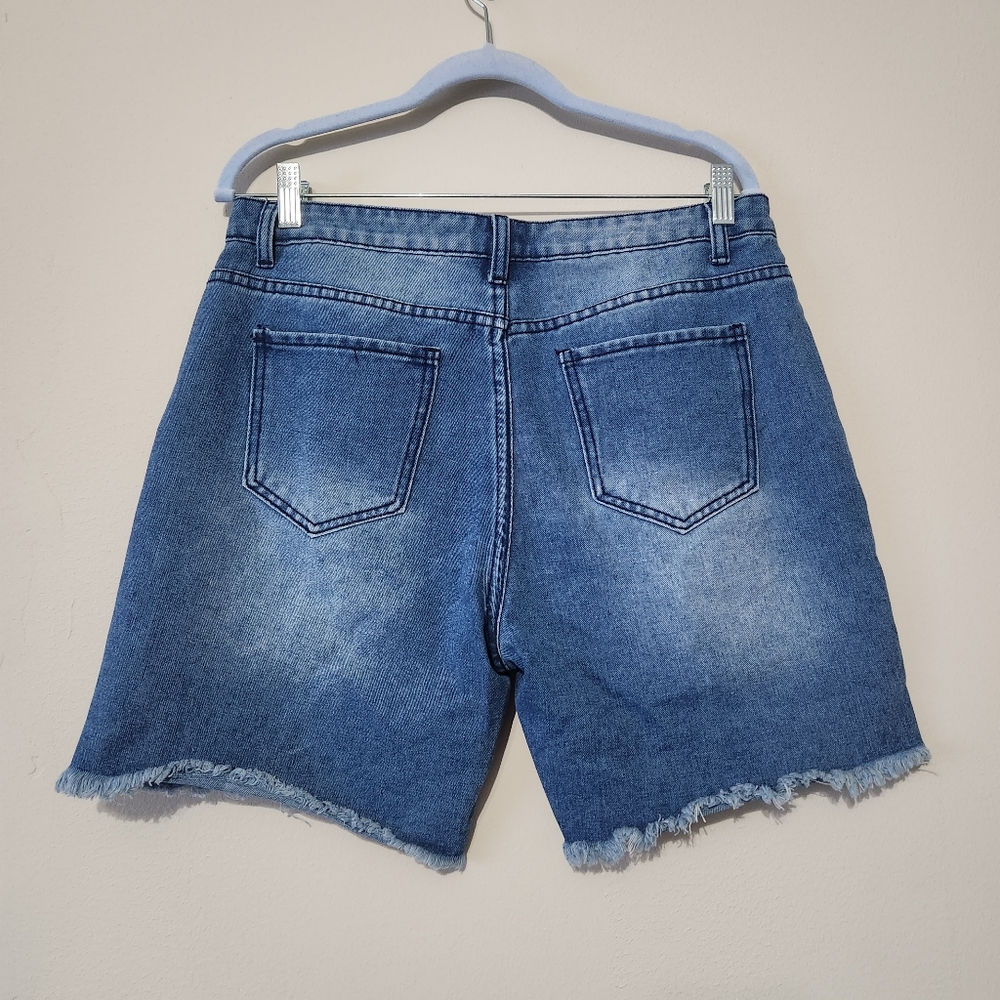 Misslook XL daisy bf denim shorts distressed floral medium wash jean short - Picture 4 of 4